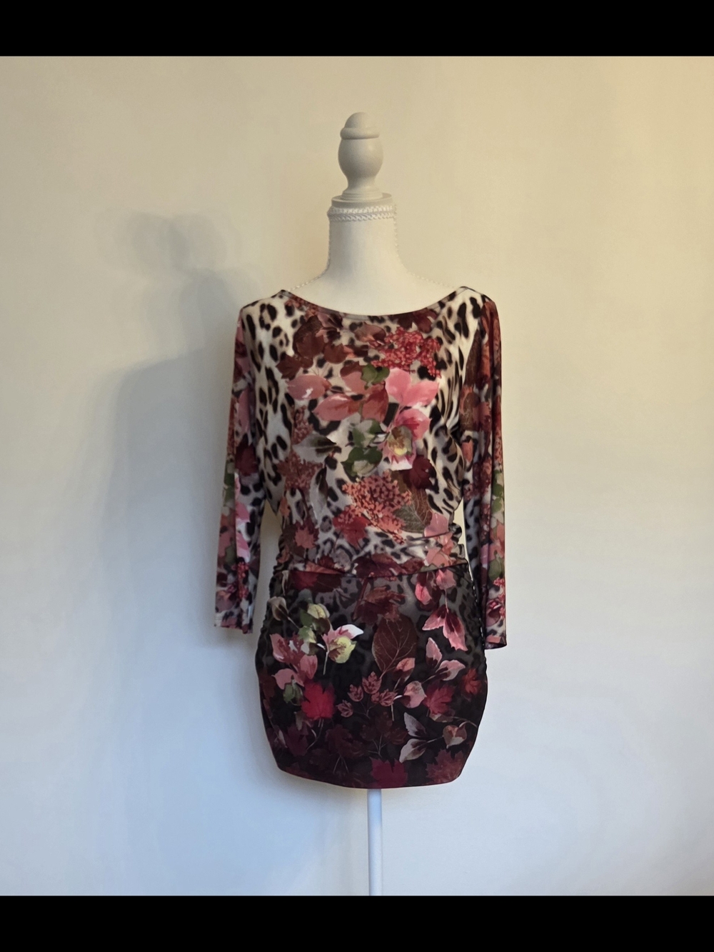 Floral & Animal Print Multi-color Bodycon Tunic Top